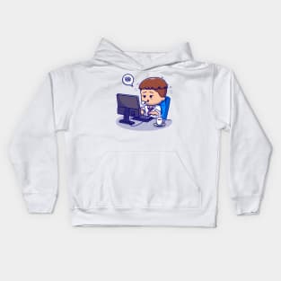 Cute People Tired Working On Computer Cartoon Kids Hoodie